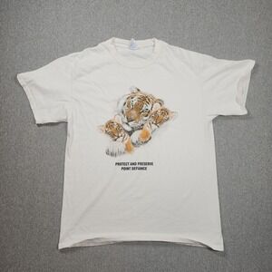 Port & Company Tiger Graphic T-Shirt Mens M White Good Point Defiance Wildlife